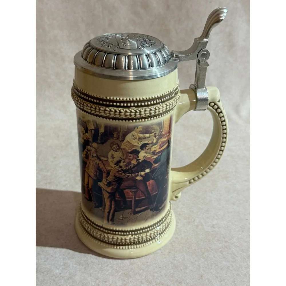 Paul‎ Sebastian Fine Fragrance Co Tavern Scene Ceramic Beer Stein with Metal Lid